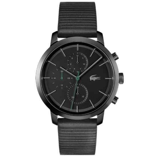 LACOSTE 2011177 REPLAY BLACK CHRONOGRAPH DIAL BLACK LEATHER STRAP MENS WATCH